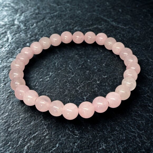 Rose Quartz Crystal Beaded Stretchy Bracelet - 6mm Crystal Jewelry, Petite Size - Picture 5 of 11